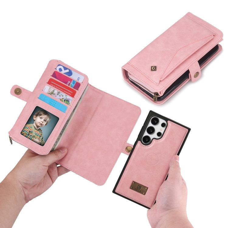 For Samsung Galaxy S24 5G Multi-functional Zipper Wallet Leather Phone Case(Pink) - Galaxy S24 5G Cases by buy2fix | Online Shopping UK | buy2fix