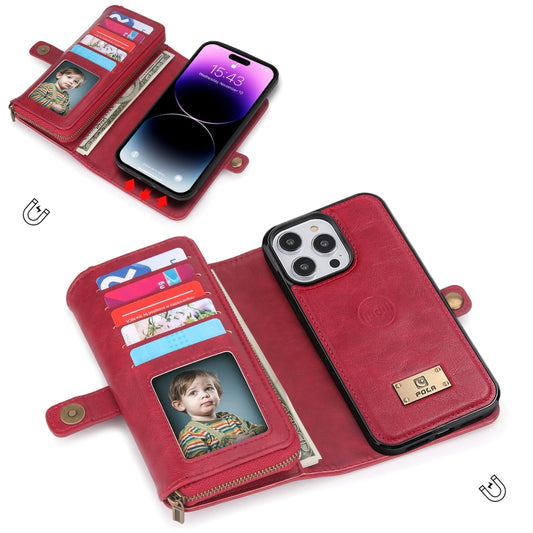 For iPhone 14 Plus Multi-functional Zipper Wallet Leather Phone Case(Red) - iPhone 14 Plus Cases by buy2fix | Online Shopping UK | buy2fix