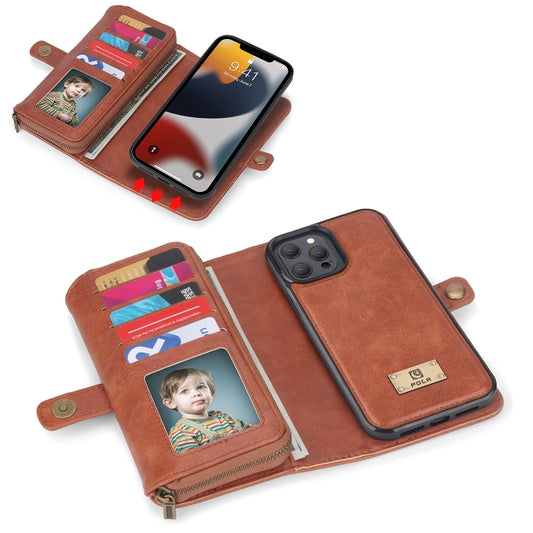 For iPhone 13 Pro Multi-functional Zipper Wallet Leather Phone Case(Brown) - iPhone 13 Pro Cases by buy2fix | Online Shopping UK | buy2fix