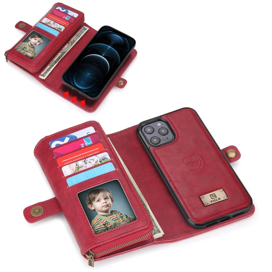 For iPhone 12 Pro Multi-functional Zipper Wallet Leather Phone Case(Red) - iPhone 12 / 12 Pro Cases by buy2fix | Online Shopping UK | buy2fix