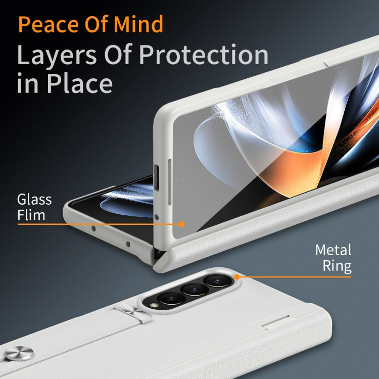 For Samsung Galaxy Z Fold3 5G Wristband Holder Grain Leather Folding Phone Case(White) - Galaxy Phone Cases by buy2fix | Online Shopping UK | buy2fix