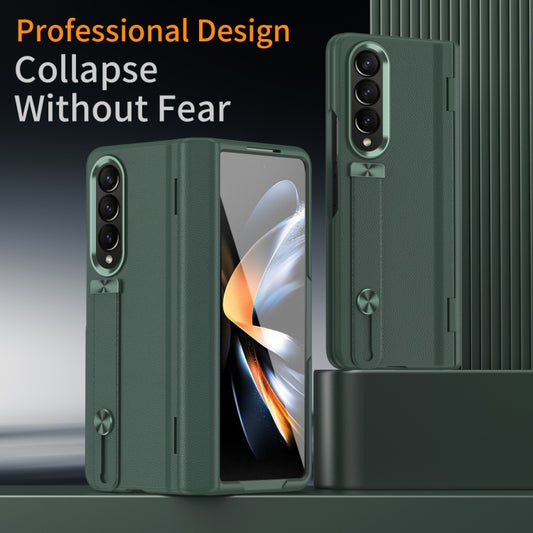 For Samsung Galaxy Z Fold3 5G Wristband Holder Grain Leather Folding Phone Case(Green) - Galaxy Phone Cases by buy2fix | Online Shopping UK | buy2fix