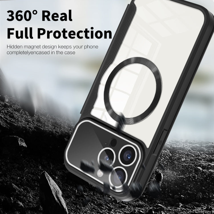 For iPhone 15 Colored Shield MagSafe Magnetic RFID Anti-theft Leather Phone Case(Black) by buy2fix