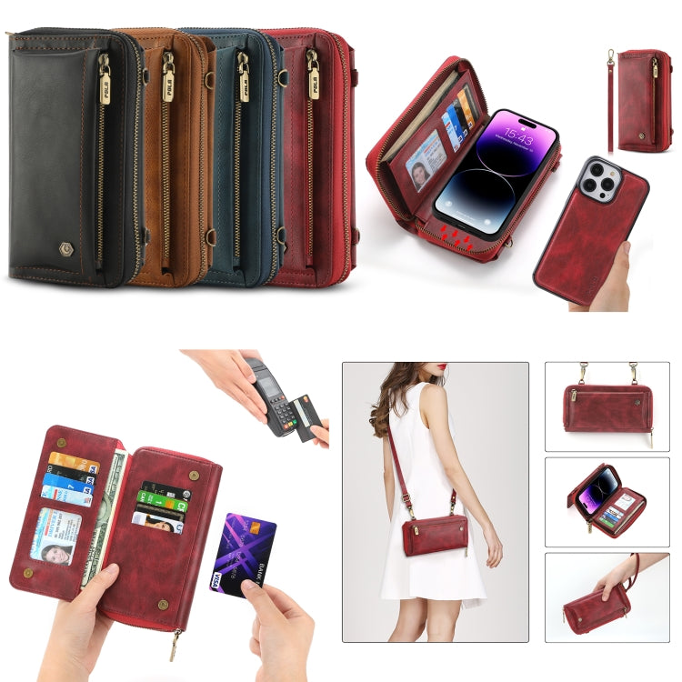 For iPhone 14 Crossbody Multi-functional Zipper Wallet Leather Phone Case(Red) - iPhone 14 Cases by buy2fix | Online Shopping UK | buy2fix