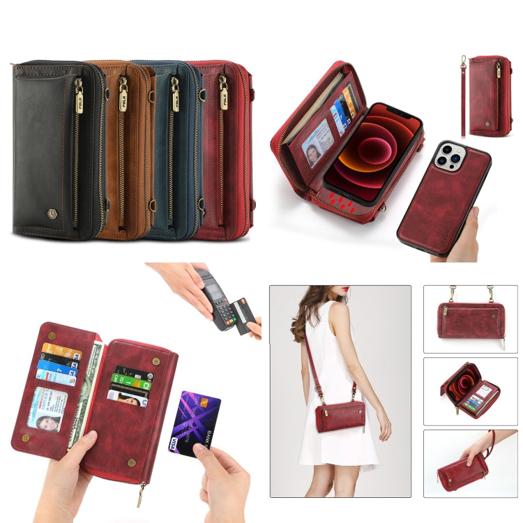 For iPhone 13 Pro Crossbody Multi-functional Zipper Wallet Leather Phone Case(Red) - iPhone 13 Pro Cases by buy2fix | Online Shopping UK | buy2fix