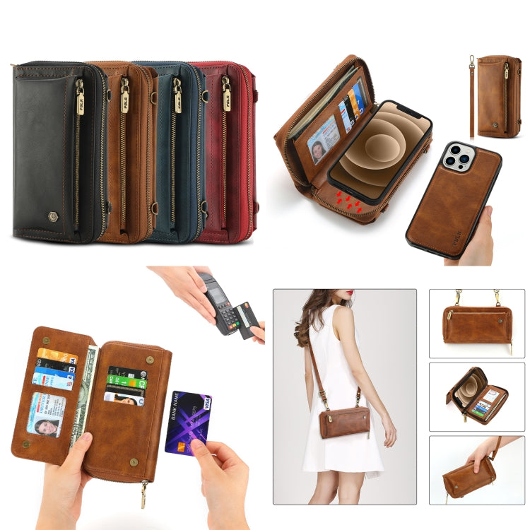 For iPhone 13 Crossbody Multi-functional Zipper Wallet Leather Phone Case(Brown) - iPhone 13 Cases by buy2fix | Online Shopping UK | buy2fix