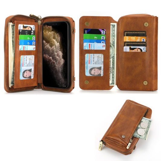 For iPhone 11 Pro Max Crossbody Multi-functional Zipper Wallet Leather Phone Case(Brown) - iPhone 11 Pro Max Cases by buy2fix | Online Shopping UK | buy2fix