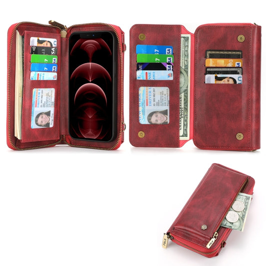 For iPhone 12 Pro Crossbody Multi-functional Zipper Wallet Leather Phone Case(Red) - iPhone 12 / 12 Pro Cases by buy2fix | Online Shopping UK | buy2fix