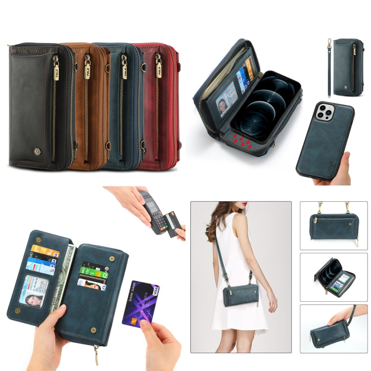 For iPhone 12 Pro Crossbody Multi-functional Zipper Wallet Leather Phone Case(Brown) - iPhone 12 / 12 Pro Cases by buy2fix | Online Shopping UK | buy2fix