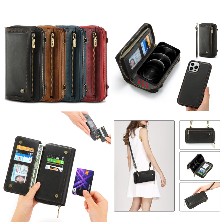 For iPhone 12 Pro Crossbody Multi-functional Zipper Wallet Leather Phone Case(Black) - iPhone 12 / 12 Pro Cases by buy2fix | Online Shopping UK | buy2fix