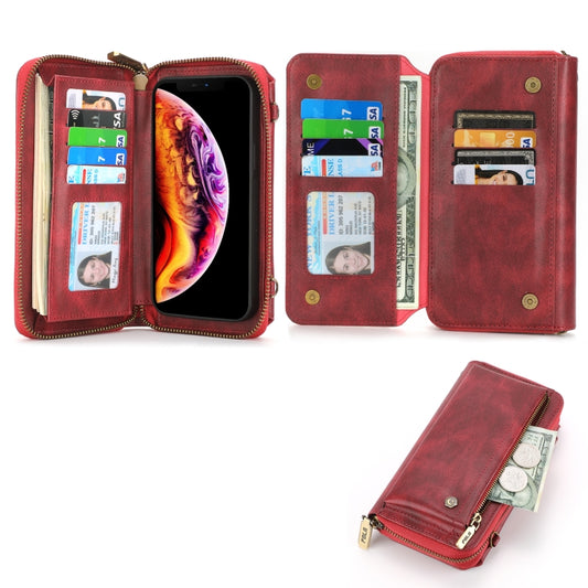 For iPhone X Crossbody Multi-functional Zipper Wallet Leather Phone Case(Red) - More iPhone Cases by buy2fix | Online Shopping UK | buy2fix