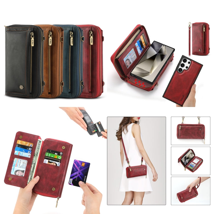For Samsung Galaxy S24 Ultra 5G Crossbody Multi-functional Zipper Wallet Leather Phone Case(Brown) - Galaxy S24 Ultra 5G Cases by buy2fix | Online Shopping UK | buy2fix