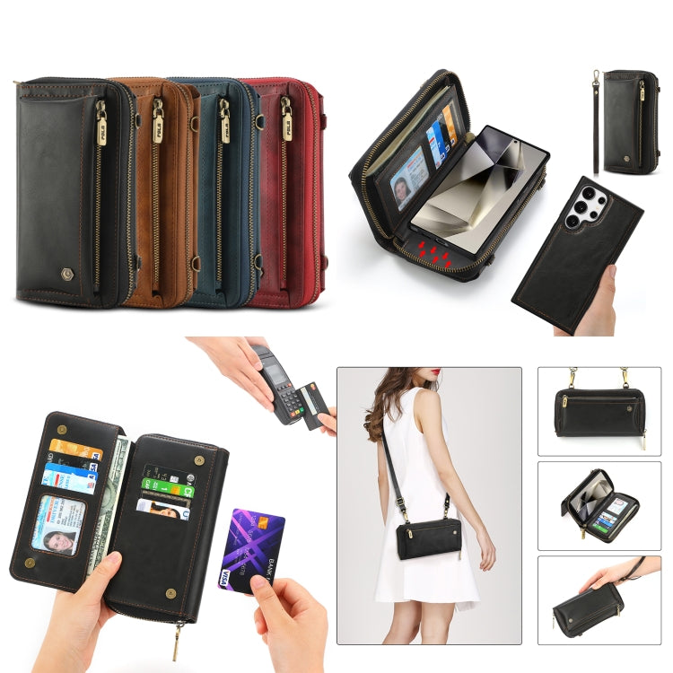 For Samsung Galaxy S24+ 5G Crossbody Multi-functional Zipper Wallet Leather Phone Case(Brown) - Galaxy S24+ 5G Cases by buy2fix | Online Shopping UK | buy2fix