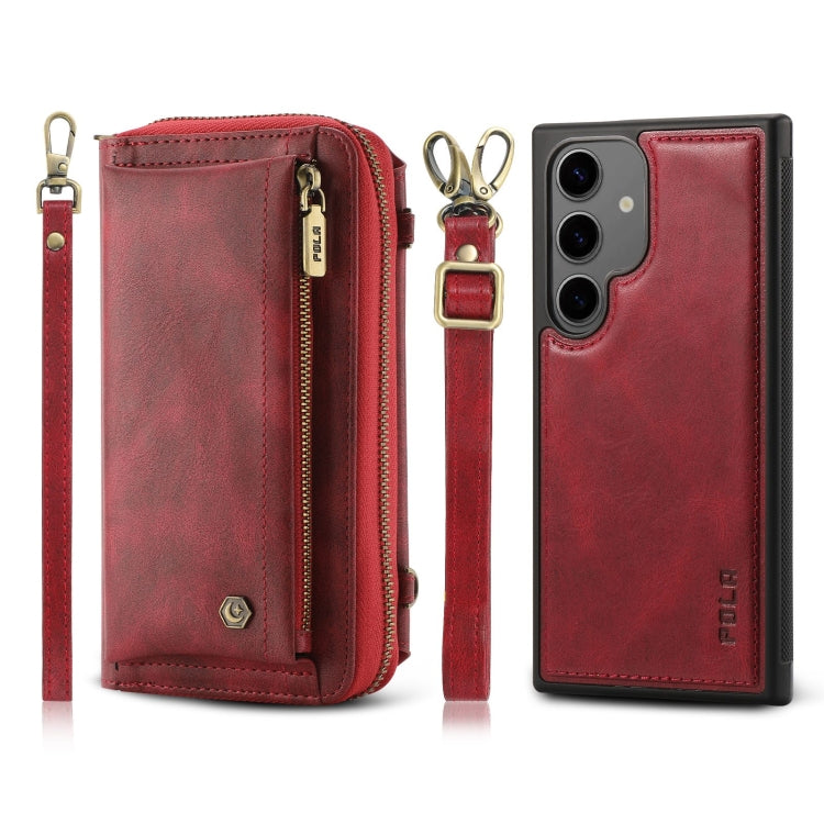 For Samsung Galaxy S24+ 5G Crossbody Multi-functional Zipper Wallet Leather Phone Case(Red) - Galaxy S24+ 5G Cases by buy2fix | Online Shopping UK | buy2fix