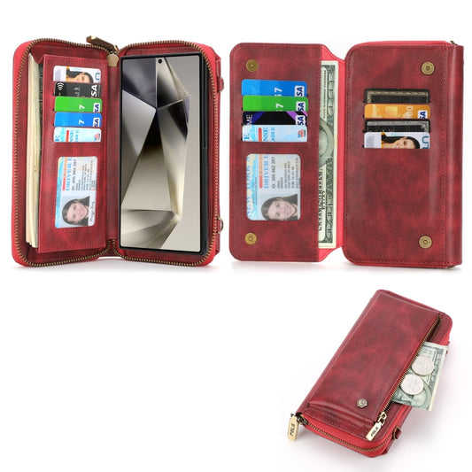 For Samsung Galaxy S24 5G Crossbody Multi-functional Zipper Wallet Leather Phone Case(Red) - Galaxy S24 5G Cases by buy2fix | Online Shopping UK | buy2fix