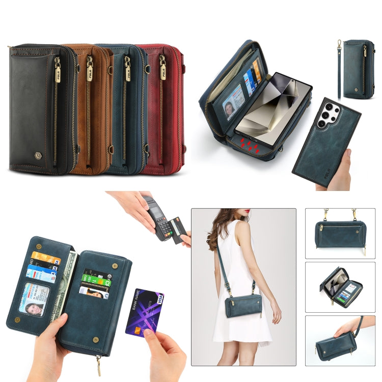 For Samsung Galaxy S24 5G Crossbody Multi-functional Zipper Wallet Leather Phone Case(Red) - Galaxy S24 5G Cases by buy2fix | Online Shopping UK | buy2fix