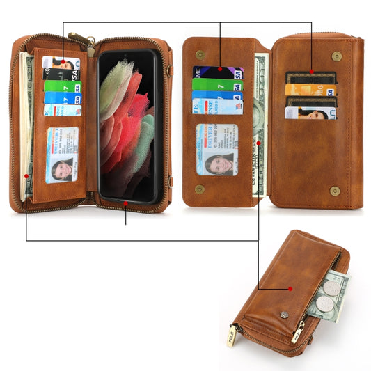 For Samsung Galaxy S23 Ultra 5G Crossbody Multi-functional Zipper Wallet Leather Phone Case(Brown) - Galaxy S23 Ultra 5G Cases by buy2fix | Online Shopping UK | buy2fix