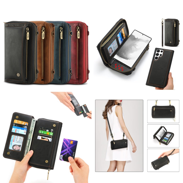 For Samsung Galaxy S22 Ultra 5G Crossbody Multi-functional Zipper Wallet Leather Phone Case(Black) - Galaxy S22 Ultra 5G Cases by buy2fix | Online Shopping UK | buy2fix
