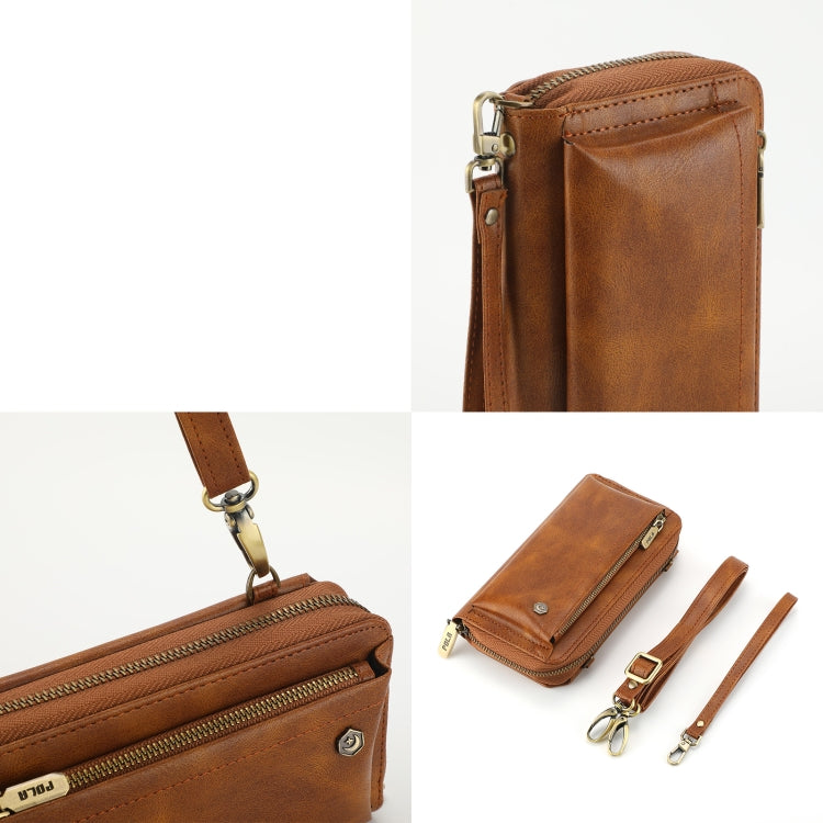 For Samsung Galaxy S22 5G Crossbody Multi-functional Zipper Wallet Leather Phone Case(Brown) - Galaxy S22 5G Cases by buy2fix | Online Shopping UK | buy2fix