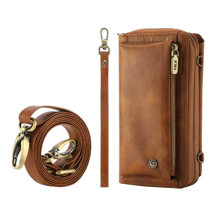 For Samsung Galaxy S22 5G Crossbody Multi-functional Zipper Wallet Leather Phone Case(Brown) - Galaxy S22 5G Cases by buy2fix | Online Shopping UK | buy2fix
