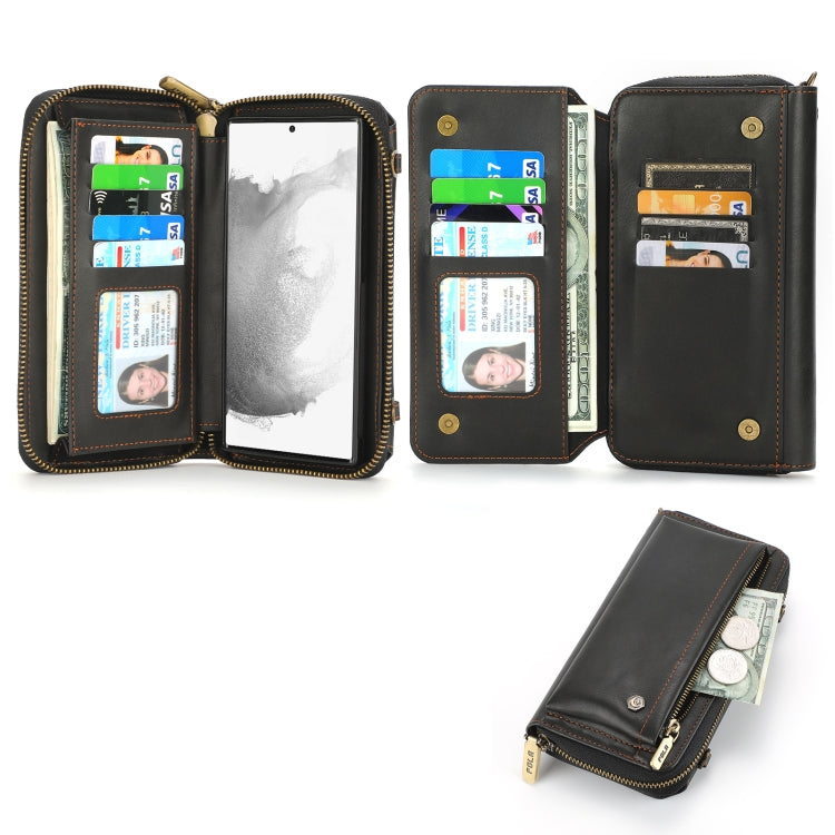 For Samsung Galaxy S22 5G Crossbody Multi-functional Zipper Wallet Leather Phone Case(Black) - Galaxy S22 5G Cases by buy2fix | Online Shopping UK | buy2fix