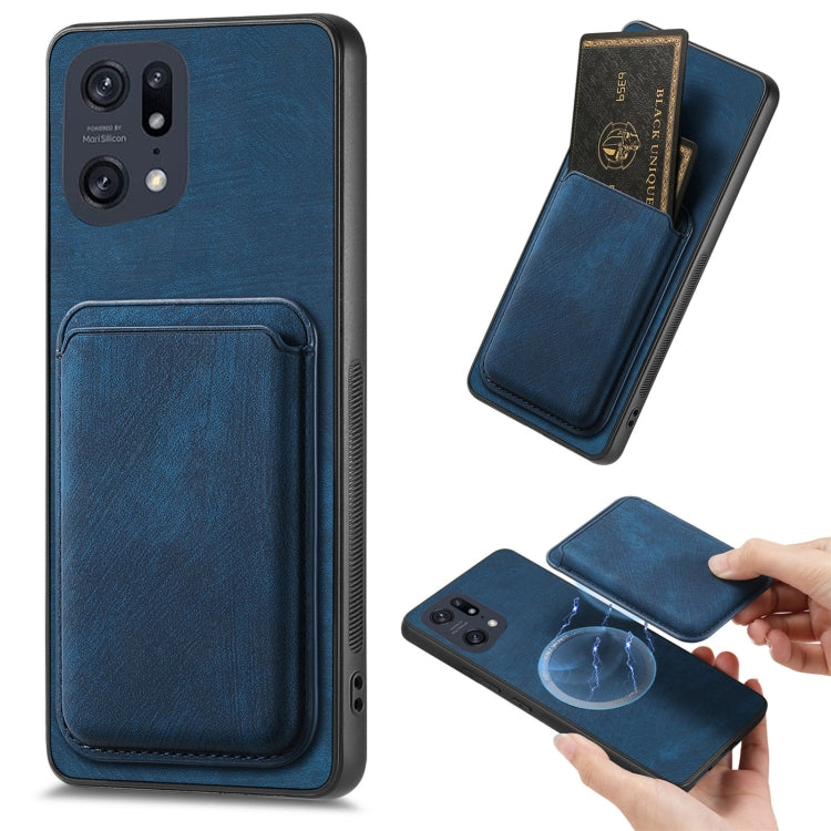 For OPPO Find X5 Pro Retro Leather Card Bag Magnetic Phone Case(Blue) - OPPO Cases by buy2fix | Online Shopping UK | buy2fix