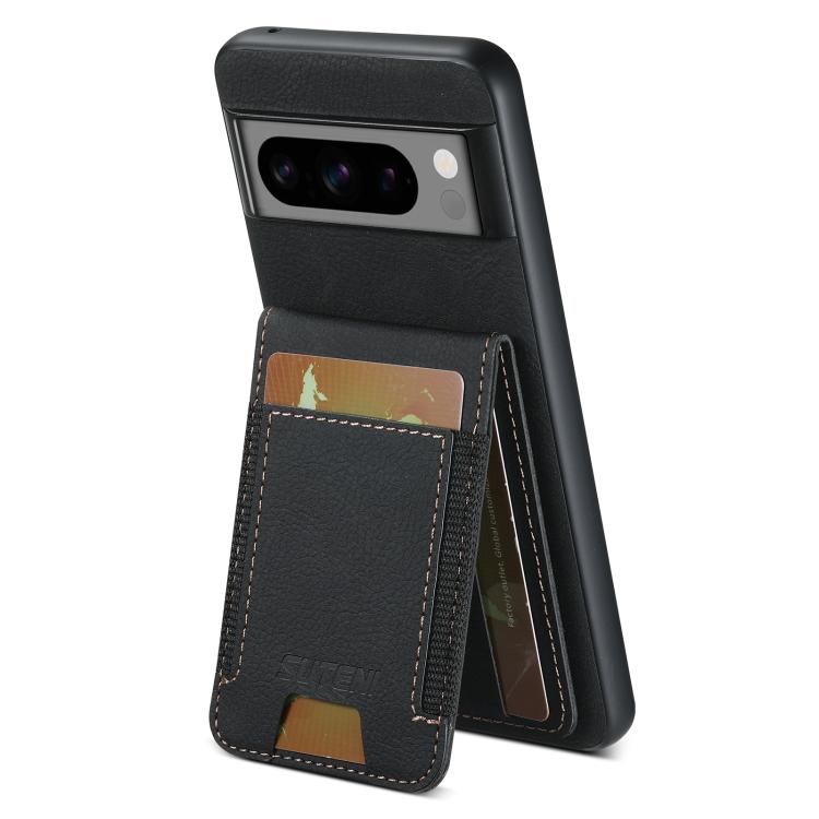 For Google Pixel 10 Pro Suteni H03 Litchi Leather Card Bag Stand Back Phone Case(Black) - Google Cases by Suteni | Online Shopping UK | buy2fix