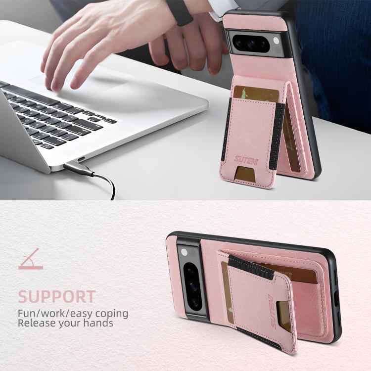 For Google Pixel 10 Pro Suteni H03 Litchi Leather Card Bag Stand Back Phone Case(Pink) - Google Cases by Suteni | Online Shopping UK | buy2fix