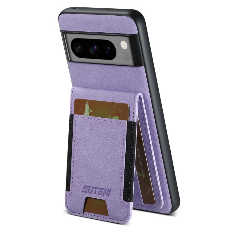 For Google Pixel 10 Pro Suteni H03 Litchi Leather Card Bag Stand Back Phone Case(Purple) - Google Cases by Suteni | Online Shopping UK | buy2fix