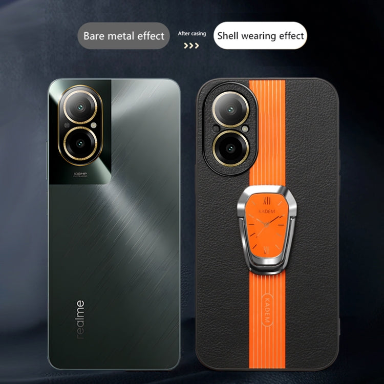 For Realme C67 4G Magnetic Litchi Leather Back Phone Case with Holder(Orange) by buy2fix