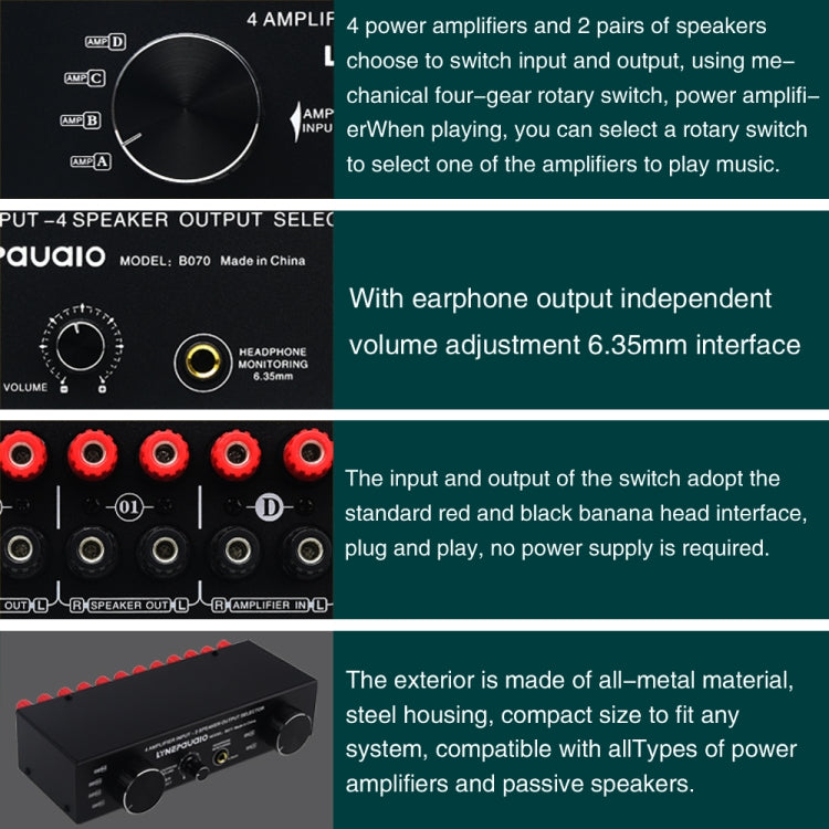 B071 4 Input 2 Output or 2 In 4 Out Power Amplifier Speaker Selector Switcher - by buy2fix | Online Shopping UK | buy2fix