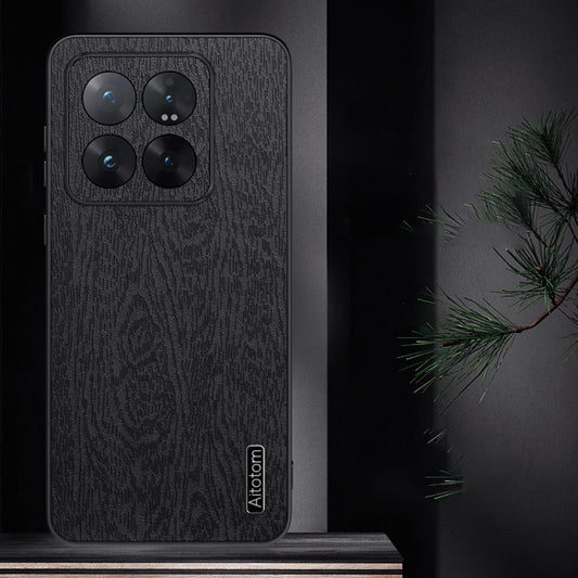 For Xiaomi 14 Pro Tree Bark Leather Shockproof Phone Case(Black) by buy2fix