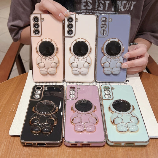 For Samsung Galaxy S20 FE 5G Embrace Stars Electroplating Astronaut Holder Phone Case(Black) by buy2fix