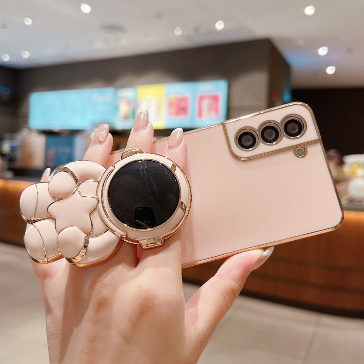 For Samsung Galaxy S23 5G Embrace Stars Electroplating Astronaut Holder Phone Case(Pink) by buy2fix