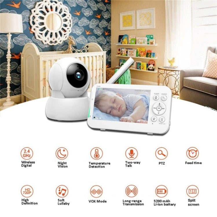 Infrared Night Vision Two-way Intercom Baby Monitor 5-inch Wireless Digital Monitor(EU Plug) by buy2fix