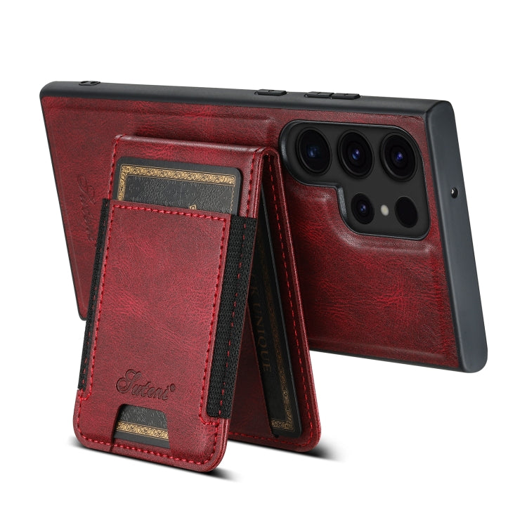 For Samsung Galaxy S24 Ultra 5G Suteni H17 Oil Eax Leather MagSafe Detachable Wallet Phone Case(Red) - Galaxy S24 Ultra 5G Cases by Suteni | Online Shopping UK | buy2fix