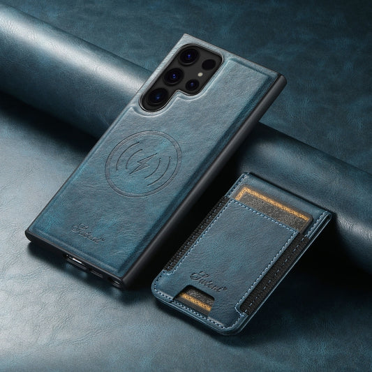 For Samsung Galaxy S24 Ultra 5G Suteni H17 Oil Eax Leather MagSafe Detachable Wallet Phone Case(Blue) - Galaxy S24 Ultra 5G Cases by Suteni | Online Shopping UK | buy2fix