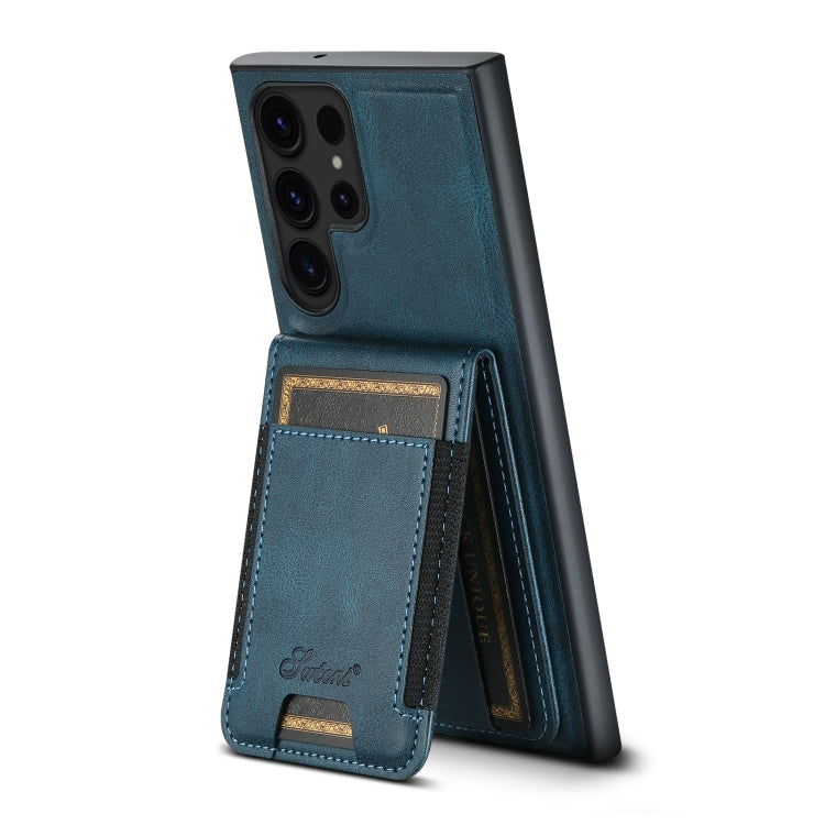 For Samsung Galaxy S24 Ultra 5G Suteni H17 Oil Eax Leather MagSafe Detachable Wallet Phone Case(Blue) - Galaxy S24 Ultra 5G Cases by Suteni | Online Shopping UK | buy2fix