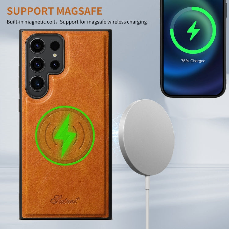 For Samsung Galaxy S24 5G Suteni H17 Oil Eax Leather MagSafe Detachable Wallet Phone Case(Khaki) - Galaxy S24 5G Cases by Suteni | Online Shopping UK | buy2fix