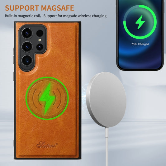 For Samsung Galaxy S24 5G Suteni H17 Oil Eax Leather MagSafe Detachable Wallet Phone Case(Khaki) - Galaxy S24 5G Cases by Suteni | Online Shopping UK | buy2fix