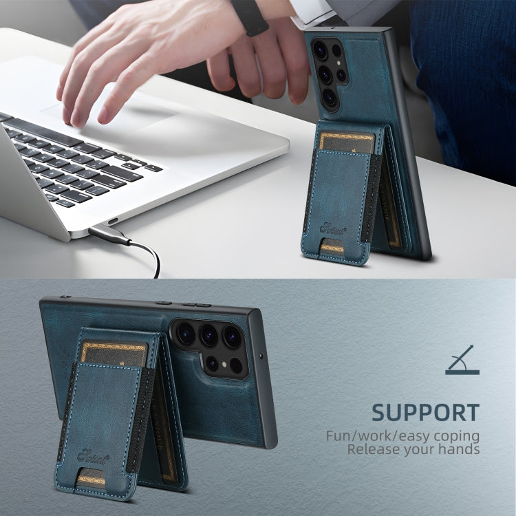 For Samsung Galaxy S24 5G Suteni H17 Oil Eax Leather MagSafe Detachable Wallet Phone Case(Blue) - Galaxy S24 5G Cases by Suteni | Online Shopping UK | buy2fix