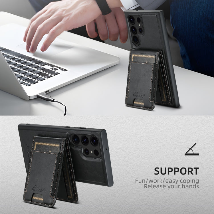 For Samsung Galaxy S22 5G Suteni H17 Oil Eax Leather MagSafe Detachable Wallet Phone Case(Black) - Galaxy S22 5G Cases by Suteni | Online Shopping UK | buy2fix