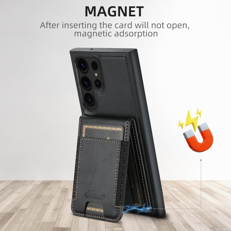 For Samsung Galaxy S22 5G Suteni H17 Oil Eax Leather MagSafe Detachable Wallet Phone Case(Black) - Galaxy S22 5G Cases by Suteni | Online Shopping UK | buy2fix