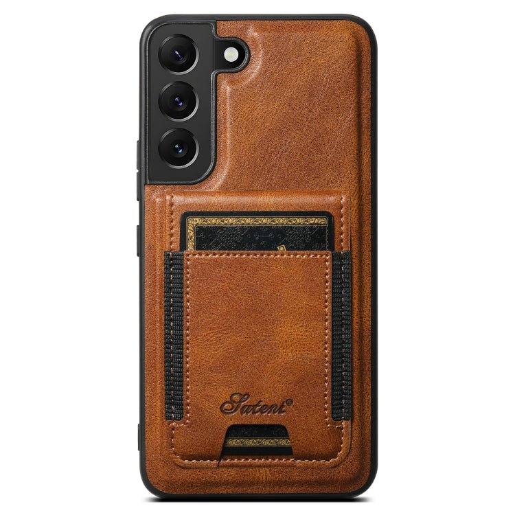 For Samsung Galaxy S22 5G Suteni H17 Oil Eax Leather MagSafe Detachable Wallet Phone Case(Brown) - Galaxy S22 5G Cases by Suteni | Online Shopping UK | buy2fix
