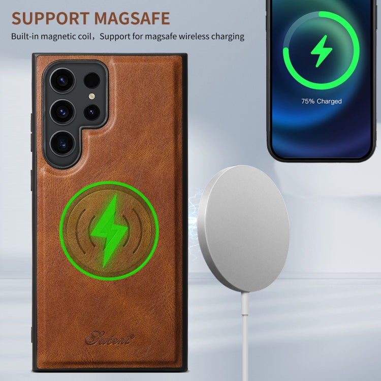 For Samsung Galaxy S22 5G Suteni H17 Oil Eax Leather MagSafe Detachable Wallet Phone Case(Brown) - Galaxy S22 5G Cases by Suteni | Online Shopping UK | buy2fix