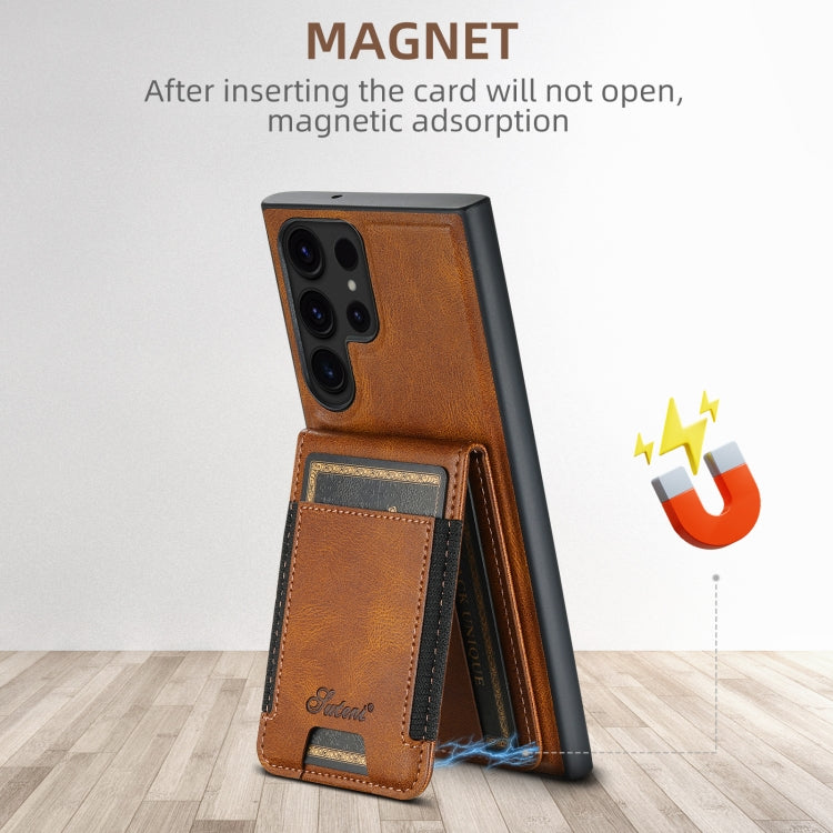 For Samsung Galaxy S22 5G Suteni H17 Oil Eax Leather MagSafe Detachable Wallet Phone Case(Brown) - Galaxy S22 5G Cases by Suteni | Online Shopping UK | buy2fix