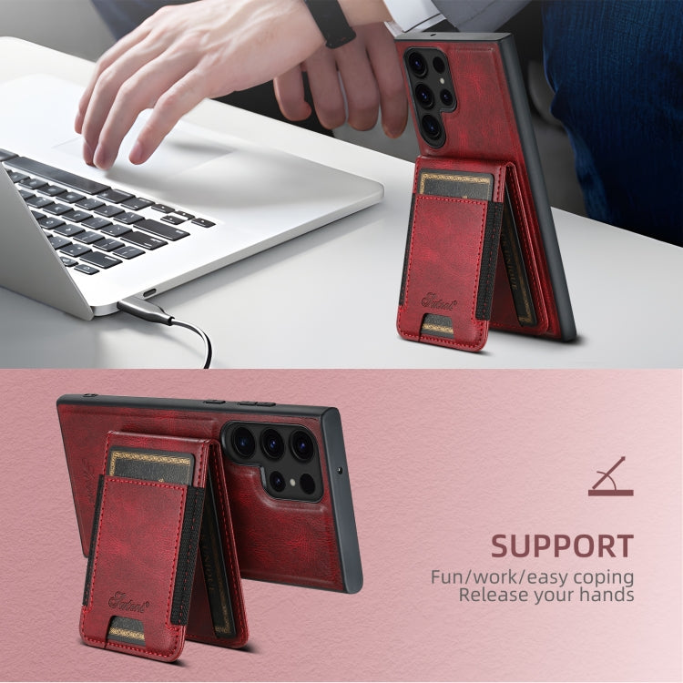 For Samsung Galaxy S22 5G Suteni H17 Oil Eax Leather MagSafe Detachable Wallet Phone Case(Red) - Galaxy S22 5G Cases by Suteni | Online Shopping UK | buy2fix