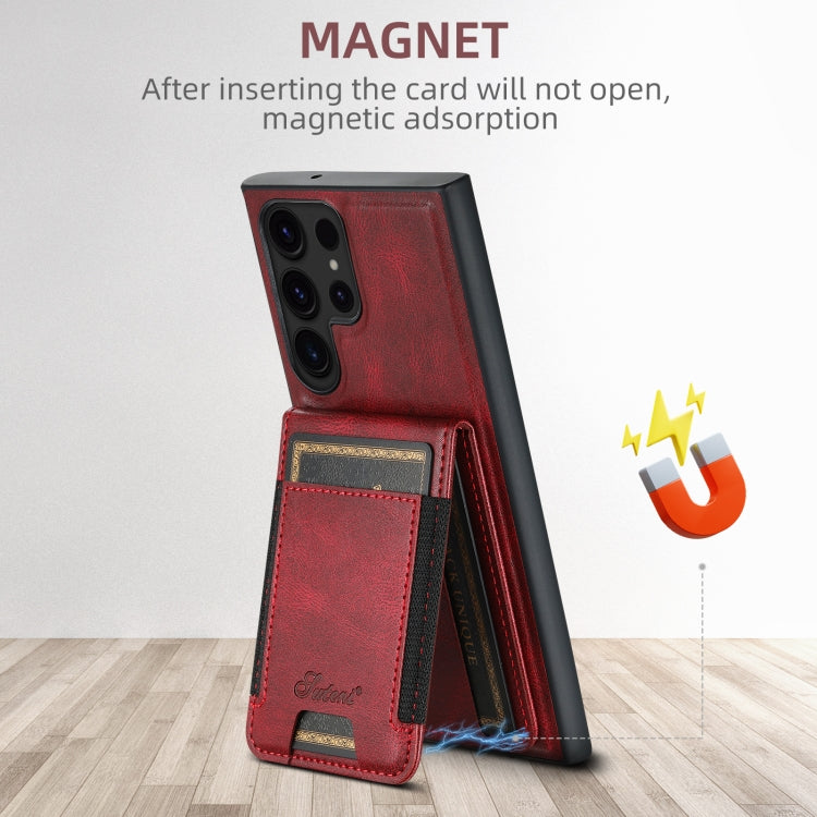 For Samsung Galaxy S22 5G Suteni H17 Oil Eax Leather MagSafe Detachable Wallet Phone Case(Red) - Galaxy S22 5G Cases by Suteni | Online Shopping UK | buy2fix