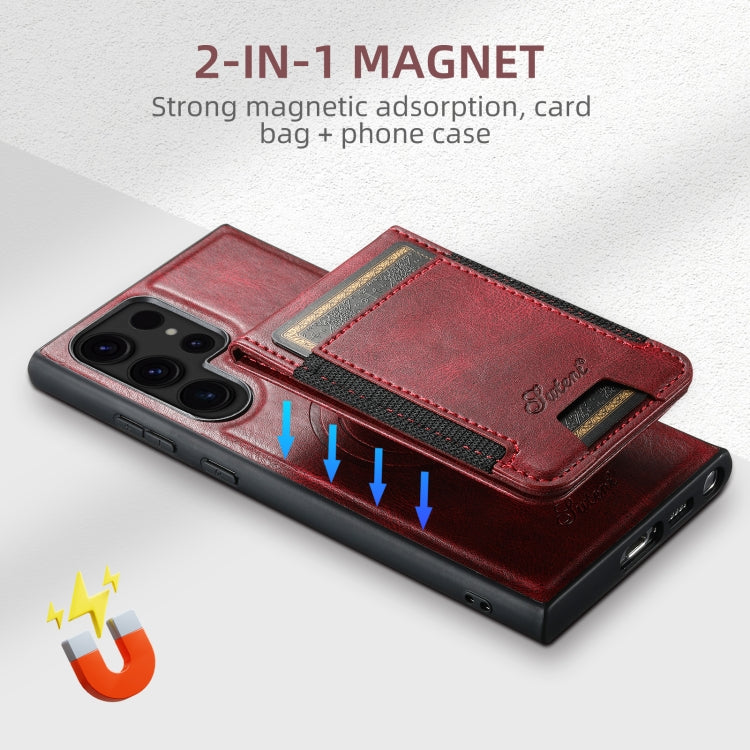 For Samsung Galaxy S22 5G Suteni H17 Oil Eax Leather MagSafe Detachable Wallet Phone Case(Red) - Galaxy S22 5G Cases by Suteni | Online Shopping UK | buy2fix