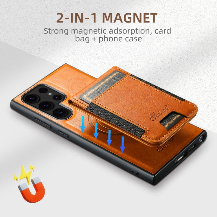 For Samsung Galaxy S22 5G Suteni H17 Oil Eax Leather MagSafe Detachable Wallet Phone Case(Khaki) - Galaxy S22 5G Cases by Suteni | Online Shopping UK | buy2fix